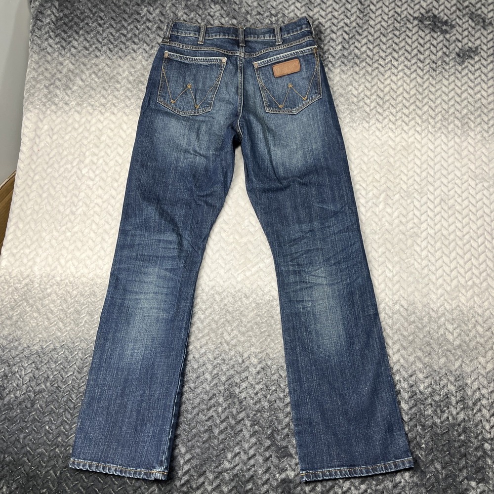 Wrangler Retro Relaxed Boot Cut Jeans Mens 30x34 Dark Wash Distressed